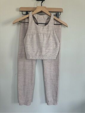 Outdoor Voices Matching Workout Set Pink Heather Space Dye Crop Top Leggings M